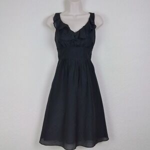 White House BM Black Fit‎ Flare Dress 00 Ruffle V-Neck Sleeveless Cotton Silk